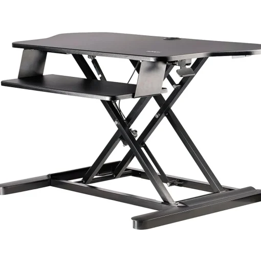 StarTech Standing Desks<Adjustable Large Surface Corner Sit Stand Desk Converter for Dual Monitors, Keyboard Tray, 35" x 21" (ARMSTSCORNR)