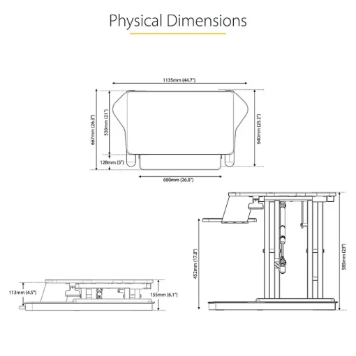 StarTech Standing Desks<Adjustable Large Surface Corner Sit Stand Desk Converter for Dual Monitors, Keyboard Tray, 35" x 21" (ARMSTSCORNR)