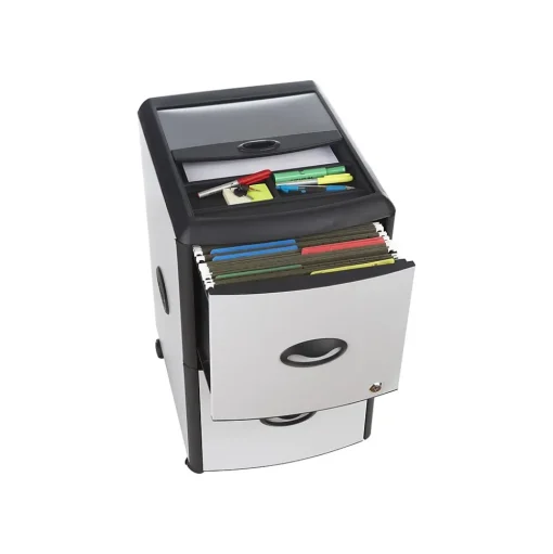 Storex File Cabinets<Deluxe 2-Drawer Mobile Vertical File Cabinet, Letter Size, Lockable, 23"H x 15"W x 19"D, Metal (61352U01C)