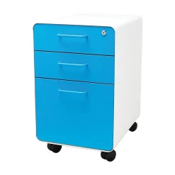 Poppin File Cabinets<Stow 3-Drawer File Cabinet wCasters, White + Pool Blue