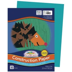 Pacon Construction Paper<SunWorks 9" x 12" Construction Paper, Turquoise, 50 Sheets (P7703)
