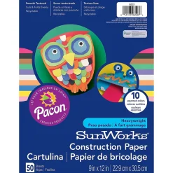 SunWorks Construction Paper<9" x 12" Construction Paper, Assorted Colors, 50 Sheets/Pack (PAC6503)