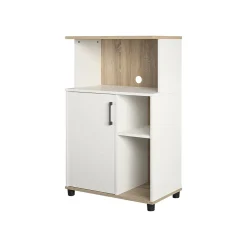 System Build Storage Cabinets<Whitmore 42" Microwave Stand with 6 Shelves, Rustic White/Oak (7014500COM)