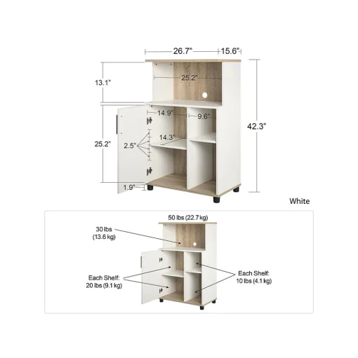System Build Storage Cabinets<Whitmore 42" Microwave Stand with 6 Shelves, Rustic White/Oak (7014500COM)