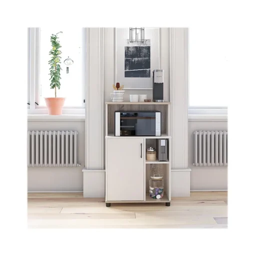 System Build Storage Cabinets<Whitmore 42" Microwave Stand with 6 Shelves, Rustic White/Oak (7014500COM)