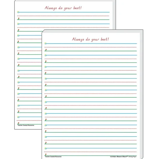 Teacher Created Resources Classroom Paper<11" x 8.5" Smart Start 1-2, Writing Paper, White, 100 Sheets Per Pack, 2 Packs (TCR76531-2)