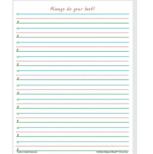 Teacher Created Resources Classroom Paper<11" x 8.5" Smart Start 1-2, Writing Paper, White, 100 Sheets Per Pack, 2 Packs (TCR76531-2)