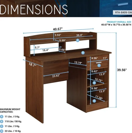 Techni Mobili Office Desks<41" Table Desk, Oak (RTA-8409-OAK)