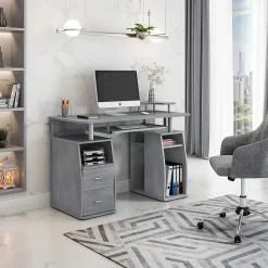 Techni Mobili Corner Desks<Complete Computer Workstation Desk With Storage, Gray (RTA-8211-GRY)