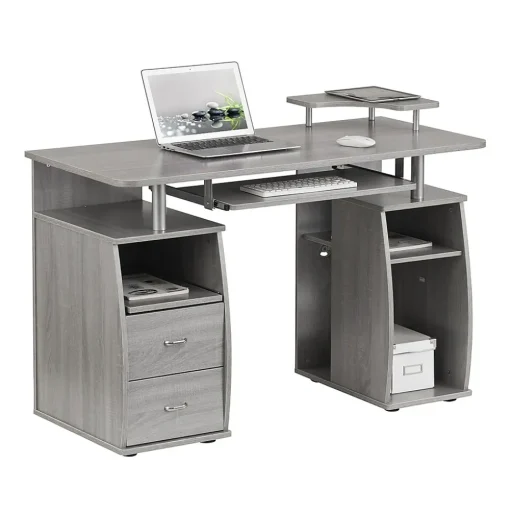Techni Mobili Corner Desks<Complete Computer Workstation Desk With Storage, Gray (RTA-8211-GRY)