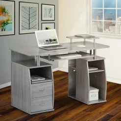 Techni Mobili Corner Desks<Complete Computer Workstation Desk With Storage, Gray (RTA-8211-GRY)