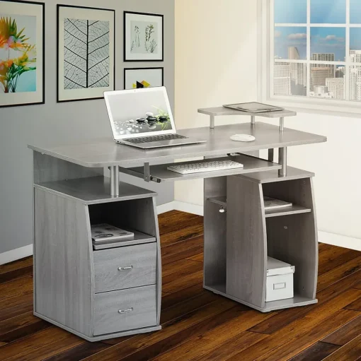 Techni Mobili Corner Desks<Complete Computer Workstation Desk With Storage, Gray (RTA-8211-GRY)