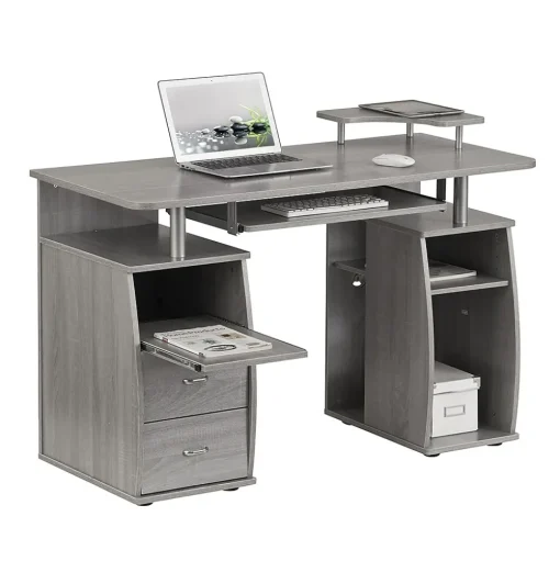Techni Mobili Corner Desks<Complete Computer Workstation Desk With Storage, Gray (RTA-8211-GRY)