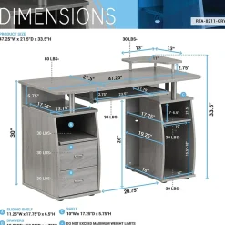 Techni Mobili Corner Desks<Complete Computer Workstation Desk With Storage, Gray (RTA-8211-GRY)