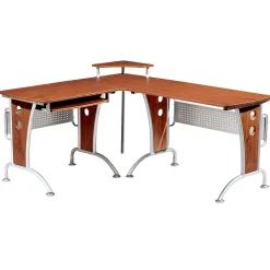 Techni Mobili L-Desks<Deluxe 57"W L-Shaped Desk, Mahogany (RTA-3806-M615)
