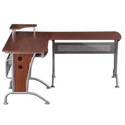Techni Mobili L-Desks<Deluxe 57"W L-Shaped Desk, Mahogany (RTA-3806-M615)