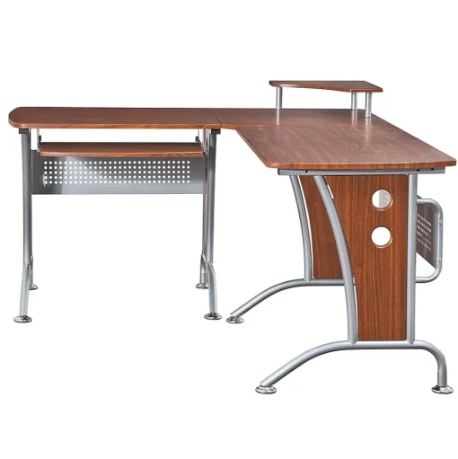 Techni Mobili L-Desks<Deluxe 57"W L-Shaped Desk, Mahogany (RTA-3806-M615)