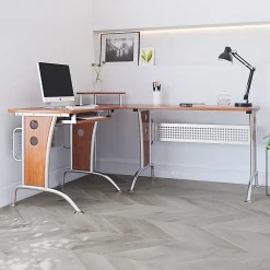 Techni Mobili L-Desks<Deluxe 57"W L-Shaped Desk, Mahogany (RTA-3806-M615)