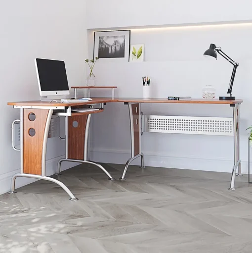 Techni Mobili L-Desks<Deluxe 57"W L-Shaped Desk, Mahogany (RTA-3806-M615)