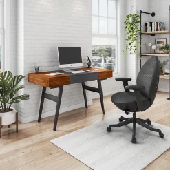 Techni Mobili Office Desks<Expandable 51" MDF Table Desk, Gray/Mahogany (RTA-1854-MAH)