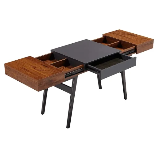 Techni Mobili Office Desks<Expandable 51" MDF Table Desk, Gray/Mahogany (RTA-1854-MAH)