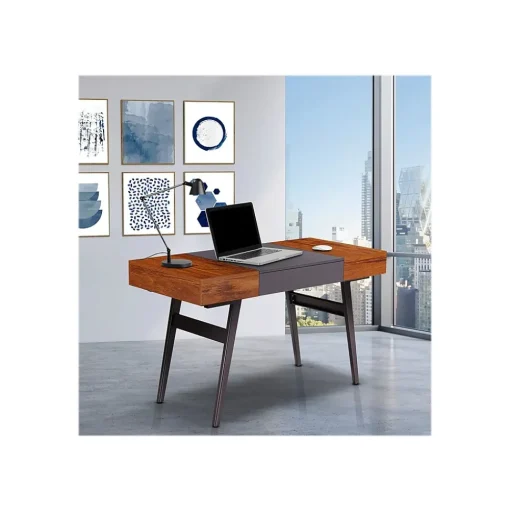 Techni Mobili Office Desks<Expandable 51" MDF Table Desk, Gray/Mahogany (RTA-1854-MAH)