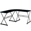 Techni Mobili L-Desks<L-Shaped Glass Top Computer Corner Desk, Black (RTA-3805L-BK)