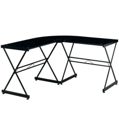 Techni Mobili L-Desks<L-Shaped Glass Top Computer Corner Desk, Black (RTA-3805L-BK)