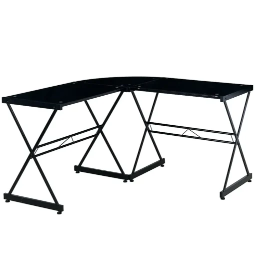 Techni Mobili L-Desks<L-Shaped Glass Top Computer Corner Desk, Black (RTA-3805L-BK)
