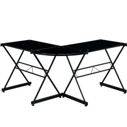 Techni Mobili L-Desks<L-Shaped Glass Top Computer Corner Desk, Black (RTA-3805L-BK)