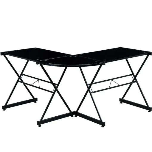 Techni Mobili L-Desks<L-Shaped Glass Top Computer Corner Desk, Black (RTA-3805L-BK)