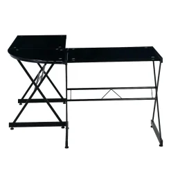 Techni Mobili L-Desks<L-Shaped Glass Top Computer Corner Desk, Black (RTA-3805L-BK)