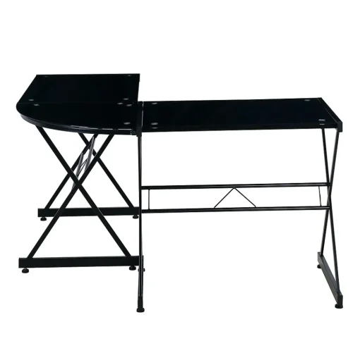 Techni Mobili L-Desks<L-Shaped Glass Top Computer Corner Desk, Black (RTA-3805L-BK)