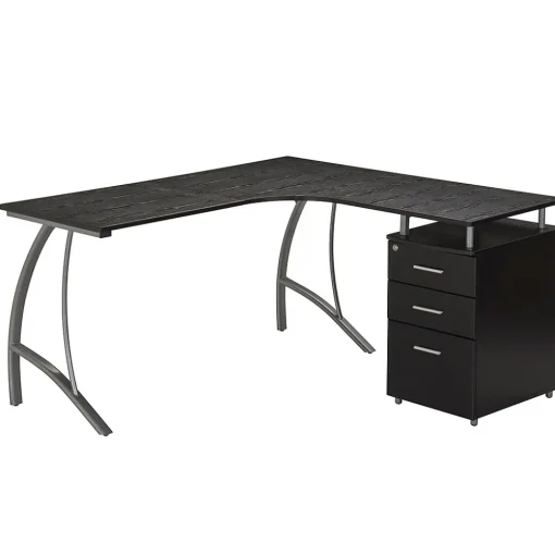 Techni Mobili Corner Desks<Modern L-Shaped Computer Desk with File Cabinet, Espresso (RTA-4804L-ES)