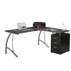 Techni Mobili Corner Desks<Modern L-Shaped Computer Desk with File Cabinet, Espresso (RTA-4804L-ES)