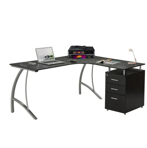 Techni Mobili Corner Desks<Modern L-Shaped Computer Desk with File Cabinet, Espresso (RTA-4804L-ES)