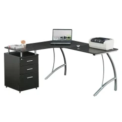 Techni Mobili Corner Desks<Modern L-Shaped Computer Desk with File Cabinet, Espresso (RTA-4804L-ES)