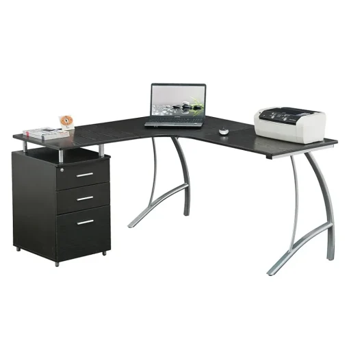 Techni Mobili Corner Desks<Modern L-Shaped Computer Desk with File Cabinet, Espresso (RTA-4804L-ES)