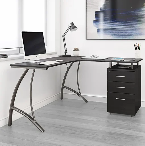 Techni Mobili Corner Desks<Modern L-Shaped Computer Desk with File Cabinet, Espresso (RTA-4804L-ES)