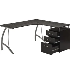 Techni Mobili Corner Desks<Modern L-Shaped Computer Desk with File Cabinet, Espresso (RTA-4804L-ES)