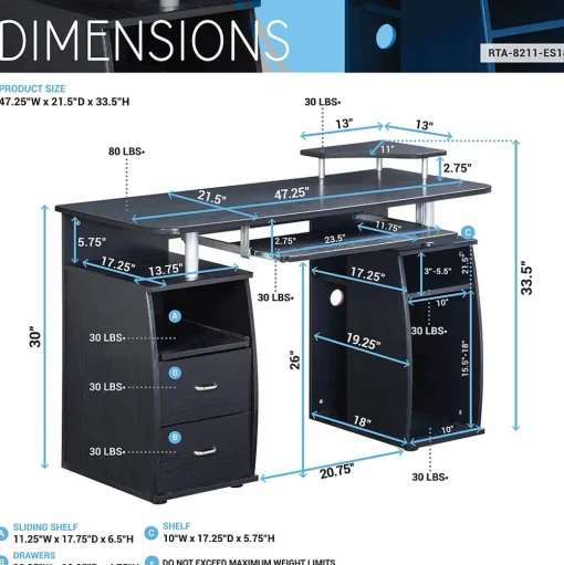 Techni Mobili Computer Desks<47"W Computer Desk, Espresso (RTA-8211-ES18)