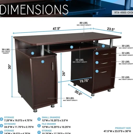 Techni Mobili Corner Desks<47"W Computer Desk, Chocolate (RTA-4985-CH36)