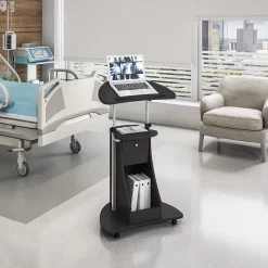 Techni Mobili Standing Desks<22"W Manual Adjustable Standing Laptop Cart, (RTA-B005-BK46)