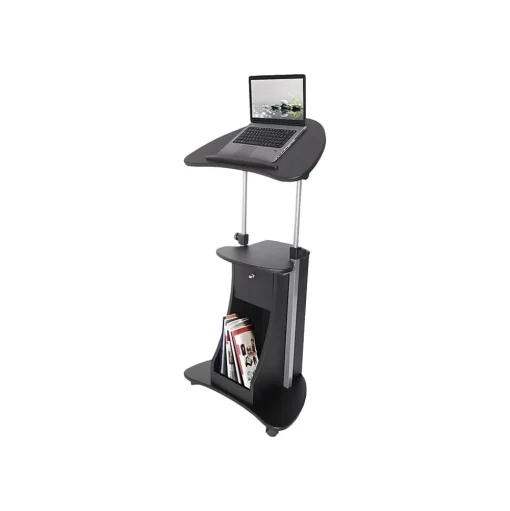 Techni Mobili Standing Desks<22"W Manual Adjustable Standing Laptop Cart, (RTA-B005-BK46)