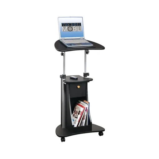 Techni Mobili Standing Desks<22"W Manual Adjustable Standing Laptop Cart, (RTA-B005-BK46)