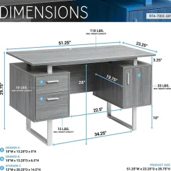Techni Mobili Corner Desks<51.25"W Modern Office Desk with Storage, Gray (RTA-7002-GRY)