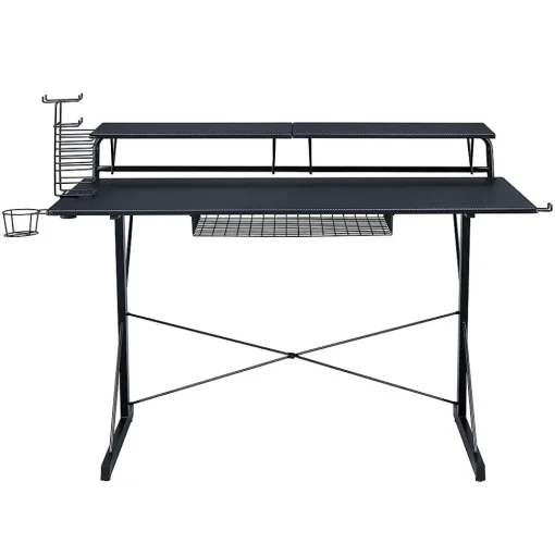 Techni Sport Corner Desks<Carbon Computer Gaming Desk with Shelving, Black (RTA-TS200-BK)