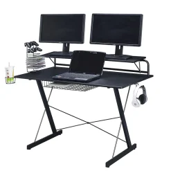 Techni Sport Corner Desks<Carbon Computer Gaming Desk with Shelving, Black (RTA-TS200-BK)
