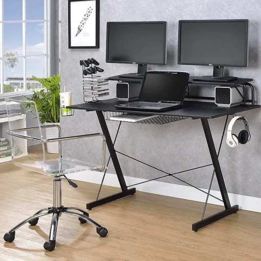 Techni Sport Corner Desks<Carbon Computer Gaming Desk with Shelving, Black (RTA-TS200-BK)