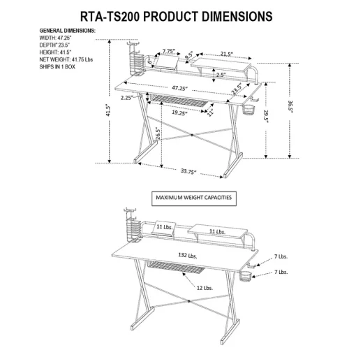 Techni Sport Corner Desks<Carbon Computer Gaming Desk with Shelving, Black (RTA-TS200-BK)